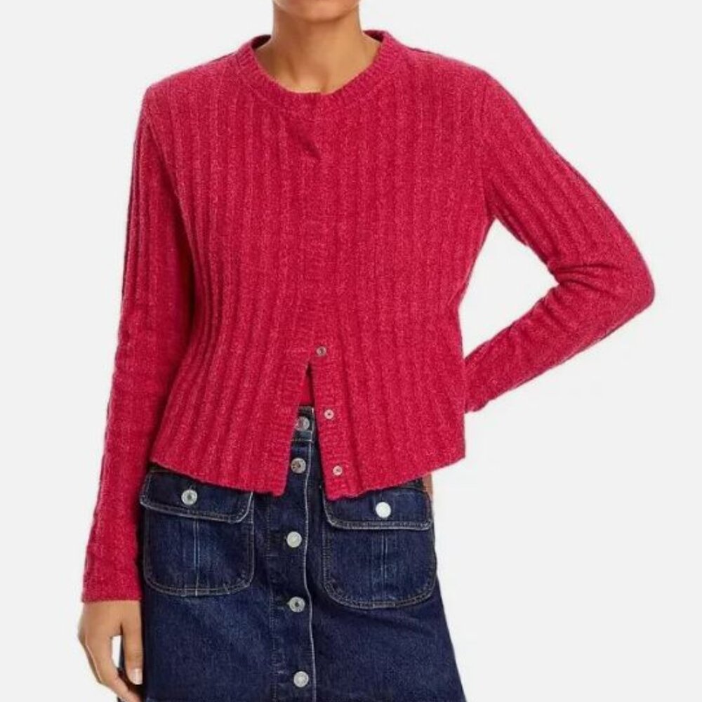 NWT RE/DONE Terry Ribbed Cardigan Dragon Fruit Sweater Knit Jacket